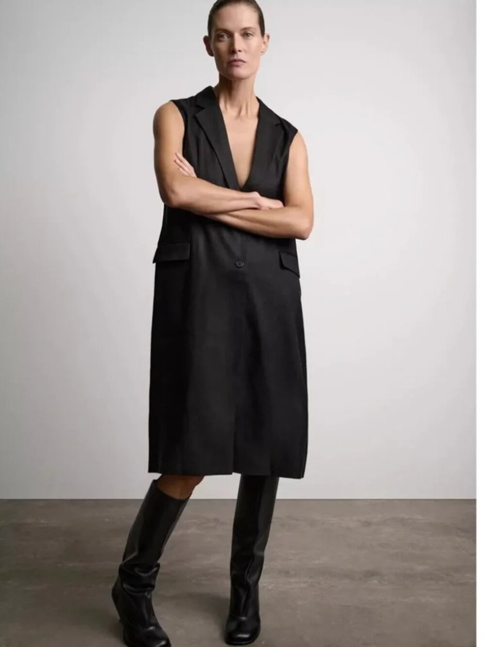 ZARA Premium Black Linen Blend Long Vest